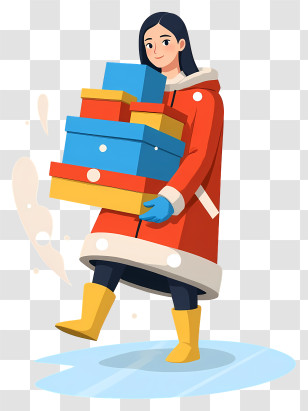 Person Carrying Gifts - Woman Carrying Boxes In Winter Attire Transparent PNG