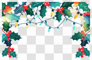 Christmas Background - Christmas Decoration Design With Holly Leaves And Lights Transparent PNG