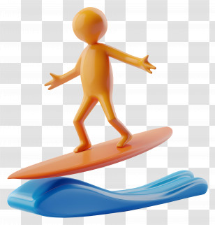 Surfing - Orange Figure Surfing On A Blue Wave Transparent PNG
