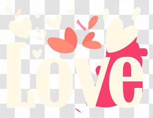 Love - Love-Themed Text With Heart Decorations Transparent PNG