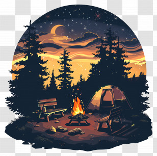 Camping Scene - Night Camping In The Forest Transparent PNG