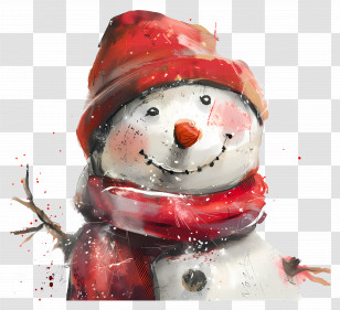 Christmas Snowman - Smiling Snowman With Red Hat And Scarf Transparent PNG