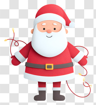 Santa Claus Tangled In Light Cord - Cute Santa Claus With Lights Transparent PNG
