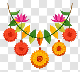 Indian Marigold Toran - Colorful Floral Garland Decoration Transparent PNG