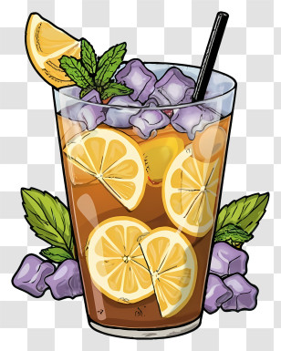 Summer Drink - Colorful Iced Tea Beverage With Mint Illustration Transparent PNG