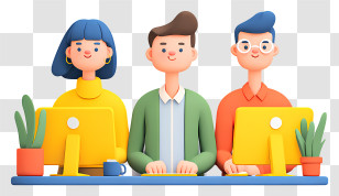 Employees Working In Office - Cartoon Office Workers At Desk Transparent PNG