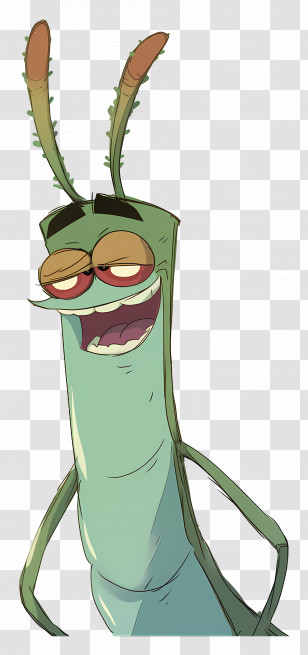 Plankton - Green Cartoon Character With Antennae Transparent PNG