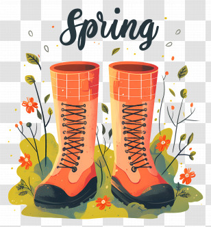 Boots For Girls - Colorful Spring Boots With Floral Design Transparent PNG