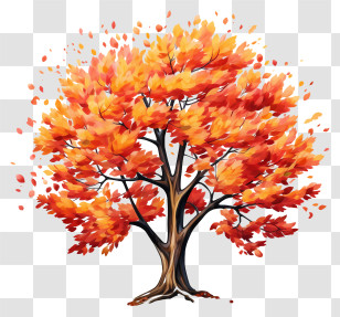 Watercolor Autumn Tree - Illustration Of Autumn Tree With Orange Leaves Transparent PNG