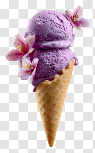 Ice Cream Scoop Flavor - Purple Ice Cream With Flowers Transparent PNG