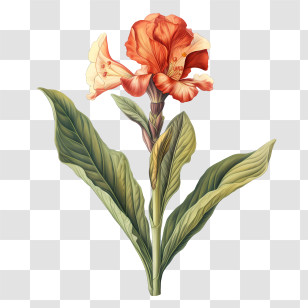 Canna Indica - Reddish-Orange Canna Flower Illustration Transparent PNG