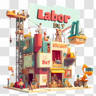 Labor Day - Creative Labor Day Building Construction Scene Transparent PNG