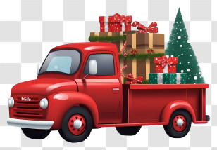 Red Pickup Truck - Red Truck With Gifts And Christmas Tree Transparent PNG