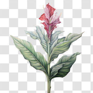 Canna Indica - Elegant Red And Green Flower Illustration Transparent PNG