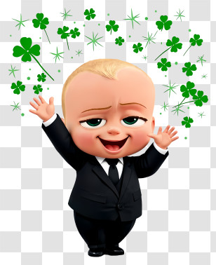 Boss Baby Celebrating Patrick’s Day - Cartoon Baby In Suit With Clovers Transparent PNG