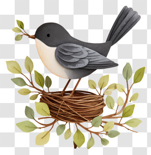 Bird Perched On Nest - Small Grey Bird On Nest Transparent PNG