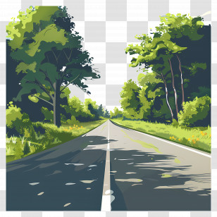 Illustrated Pathway With Trees - Illustrated Pathway With Lush Green Trees Transparent PNG
