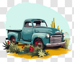Pickup Truck - Vintage Pickup Truck In Rural Scene Transparent PNG