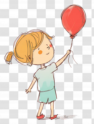 Childrens Day - Cute Girl Holding Red Balloon Transparent PNG