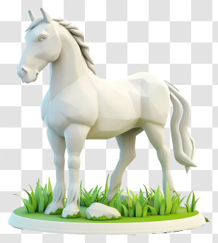 White Horse - Elegant White Horse Statue In A Grass Base Transparent PNG