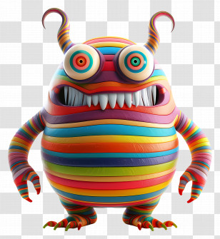 Monster - Colorful Striped Monster Transparent PNG