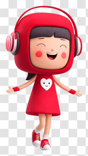 Kawaii Girl Singing - Happy Girl In Red Headset Transparent PNG