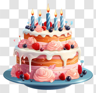 Birthday Cake - Layered Birthday Cake With Candles Transparent PNG