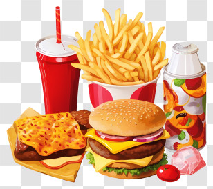 Fast Food - Tasty Fast Food Spread Including Burger And Fries Transparent PNG