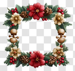 Christmas Wreath Rectangle - Pine And Floral Square Garland Transparent PNG