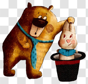 Illustration - Bear And Rabbit In Magic Hat Transparent PNG