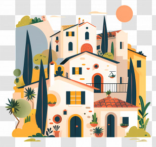 Italy Town - Small Cute Village Houses Illustration Transparent PNG