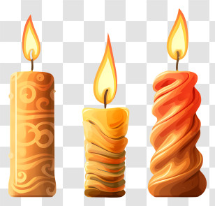 Candle Designs - Stylized Lit Candles With Warm Glow Transparent PNG