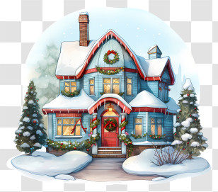 Christmas Scene - Beautiful Snow-Covered Christmas House Transparent PNG