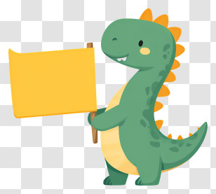 Dinosaur Holding Banner - Dinosaur Holding Flag Cartoon Transparent PNG