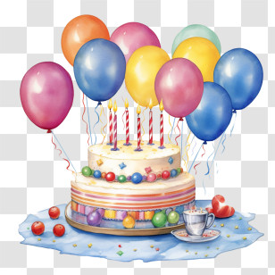 Birthday Cake - Birthday Cake With Balloons And Candles Decoration Transparent PNG