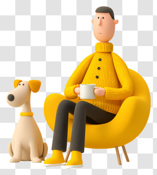Man Sitting With Dog - Man Sitting With Dog And Coffee Transparent PNG