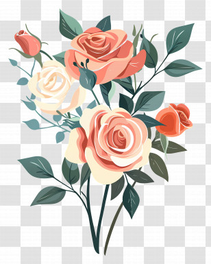 Rose Bouquet - Pink And White Roses Bouquet Illustration Transparent PNG