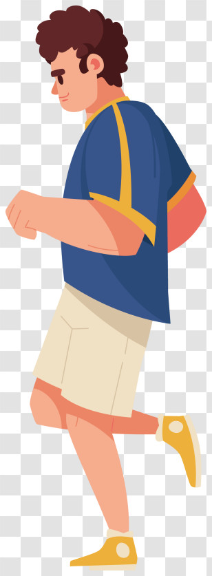 Toe Walking - Man Running In Blue Shirt And Beige Shorts Transparent PNG