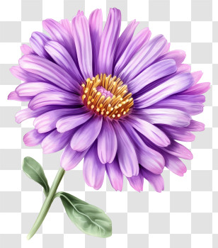Elegant Aster Flower - Chrysanthemum With Purple Petals And Yellow Center Transparent PNG