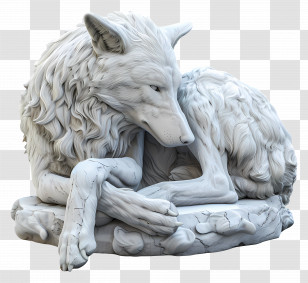 White Wolf - Peaceful Sleeping Wolf Sculpture Transparent PNG