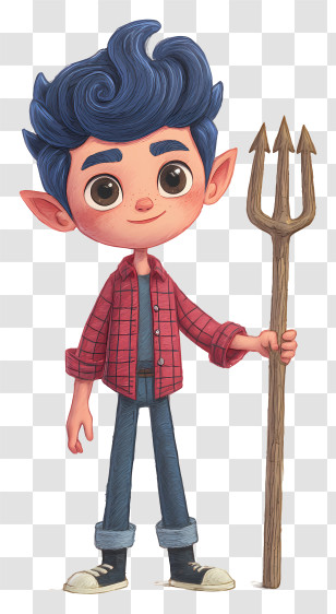 Elf Boy - Blue-haired Boy With Trident Transparent PNG