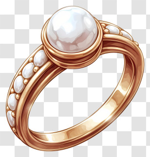Pearl Ring - Elegant Pearl Ring With Golden Band Transparent PNG