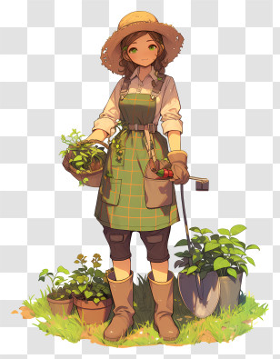 Anime Gardener - Anime Character With Plants Transparent PNG