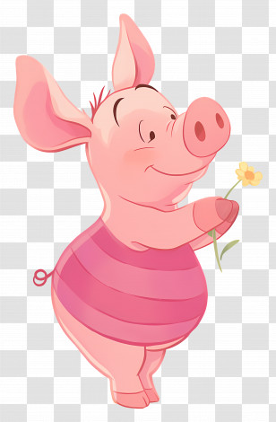 Piglet - Pink Cartoon Pig Holding A Small Flower Transparent PNG