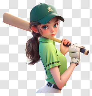 Animated Cricket Player - Animated Girl With Baseball Bat Transparent PNG
