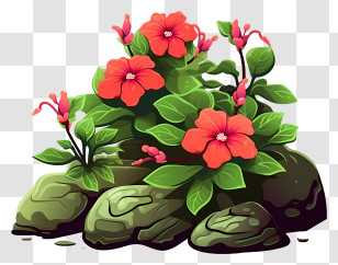 Green Plant - Hibiscus Flowers On Decorative Rocks Transparent PNG