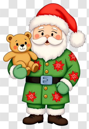 Christmas Santa Claus - Santa With Teddy Bear And Bells Transparent PNG