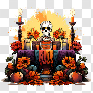 Ofrenda - Day Of The Dead Altar With Candles And Skull Transparent PNG