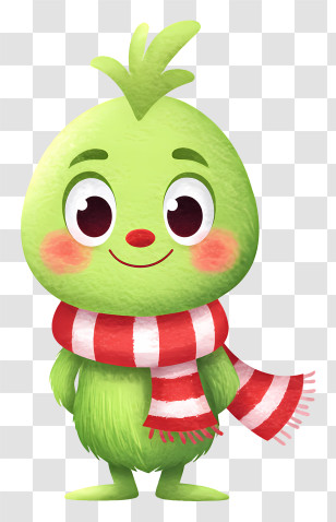 Cute Furry Grinch - Green Fluffy Mascot With Scarf Transparent PNG
