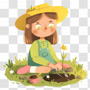 Little Girl Planting Flowers - Girl Gardening In The Outdoors Transparent PNG